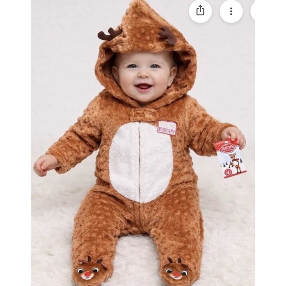 My First Rudolph Baby Sleeper Reindeer Bodysuit Sleeper 6 Months Christmas NWT